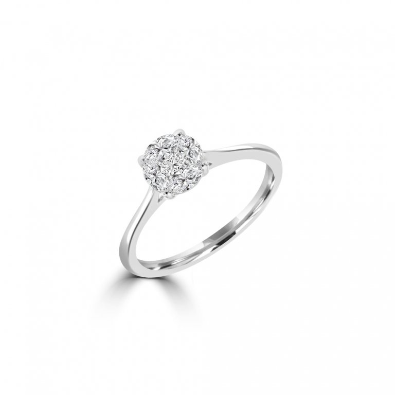 Diamond Round Cluster Ring (S) in 18K White Gold