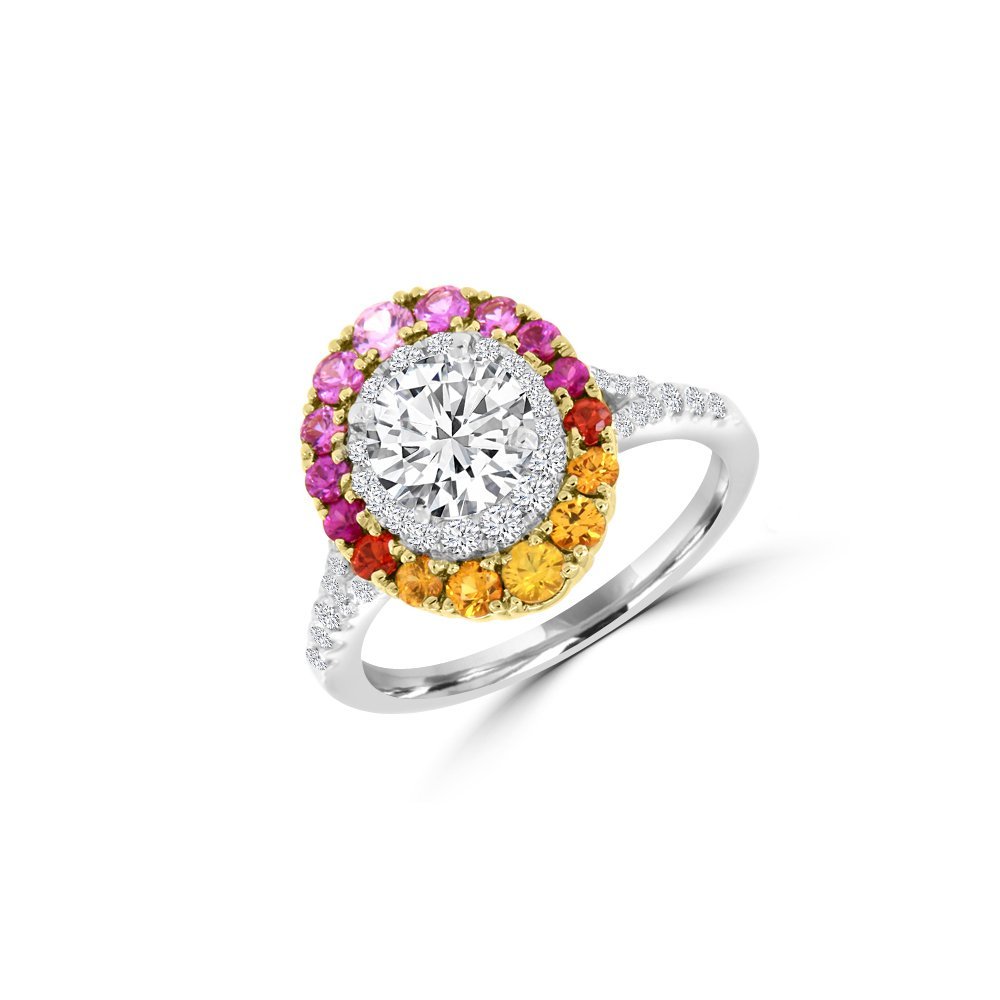 Rainbow Sapphire Diamond Oval Halo Engagement Ring