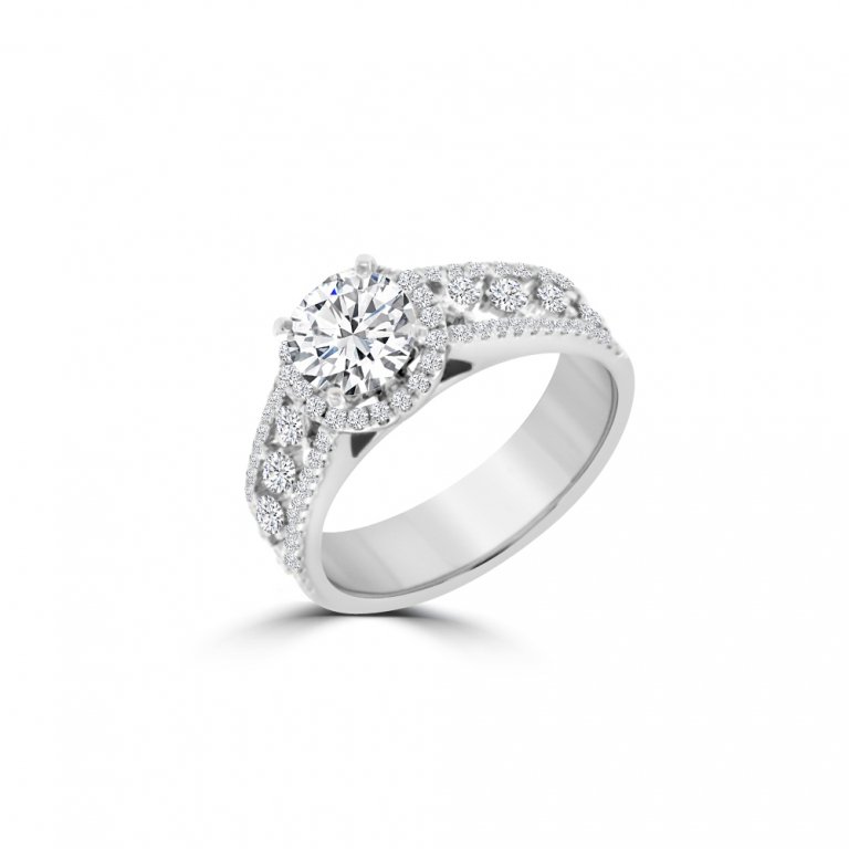 Diamond Wide Band Engagement Ring in 18K White Gold