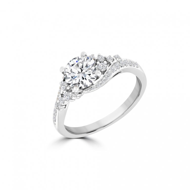 Diamond Scatter Cluster Wave Engagement Ring in 18K White Gold