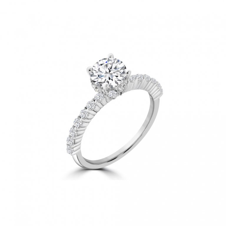 Diamond Shared Prong Engagement Ring in 18K White Gold