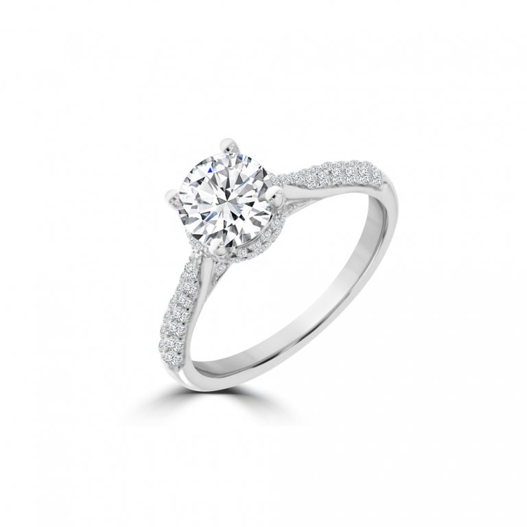 Diamond Pavé Hidden Halo Engagement Ring in 18K White Gold