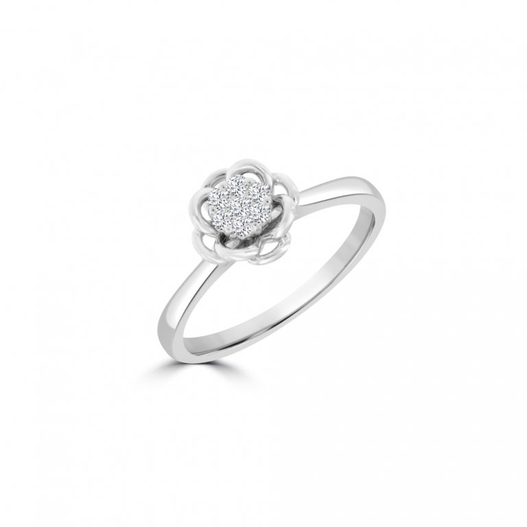 Diamond Camellia Flower Ring in 18K White Gold