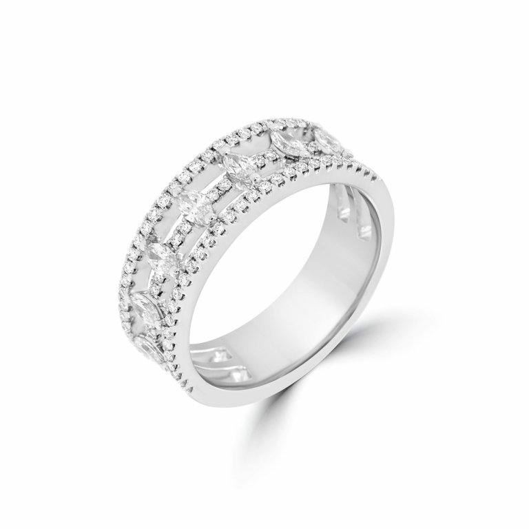 Marquise Diamond Wide Band Matching Ring in 18K White Gold