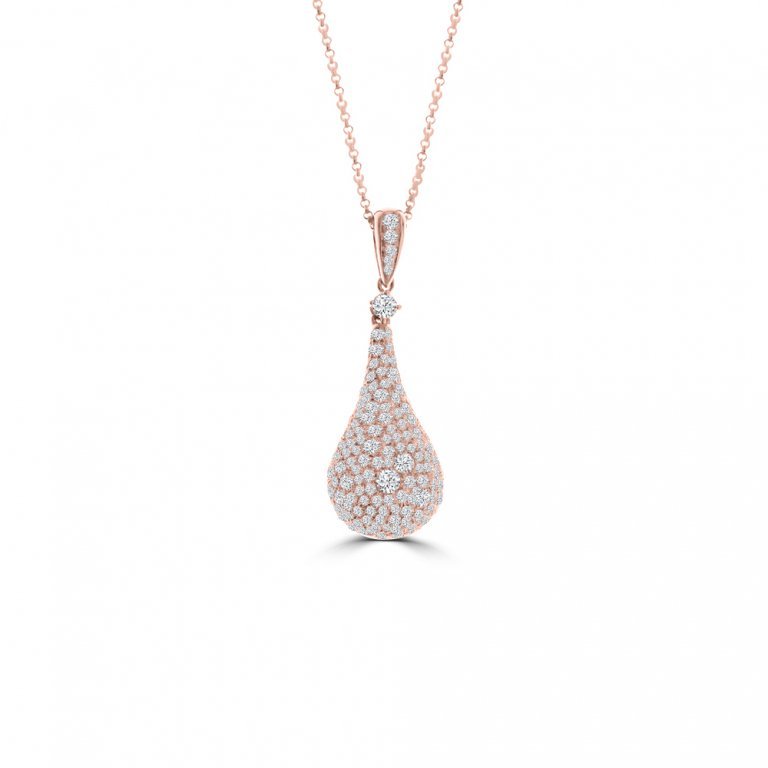 Diamond Pavé Droplet Pendant with Chain in 18K Rose Gold