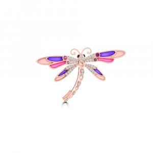 Multi Sapphire Diamond Enamel Dragonfly Brooch