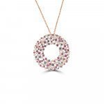 Multi Sapphire Diamond Sprinkle Cluster Open Circle Pendant with Chain in 18K Rose Gold