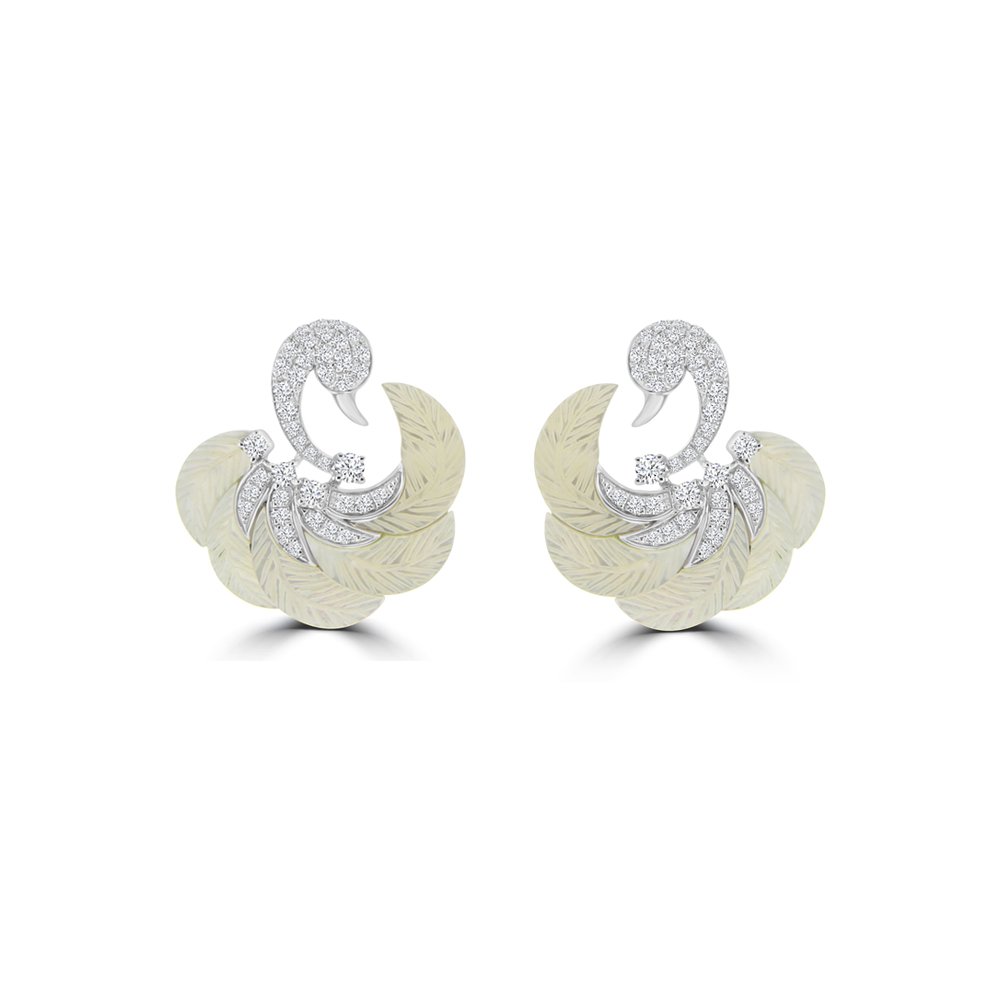 Mother of Pearl Diamond Swan Earrings
