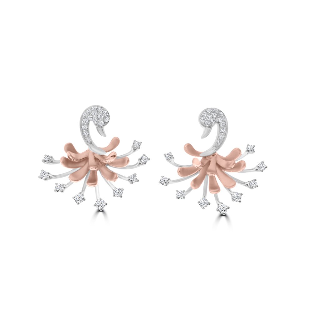 Diamond Swan Earrings in 18K White Gold, 18K Rose Gold