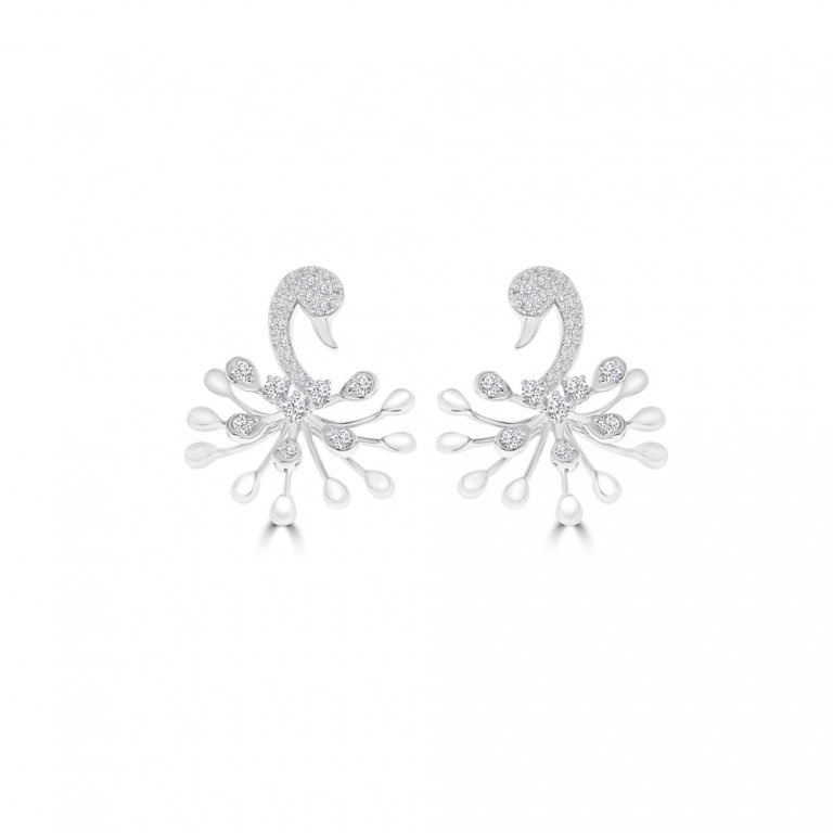 Diamond Swan Earrings in 18K White Gold