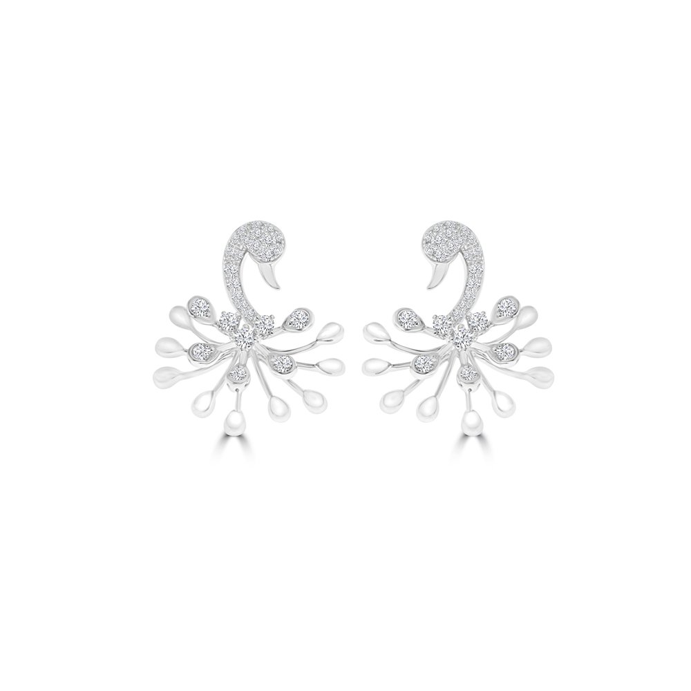 Diamond Swan Earrings in 18K White Gold