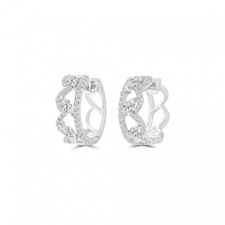 Marquise Diamond Lace Huggie Earrings in 18K White Gold