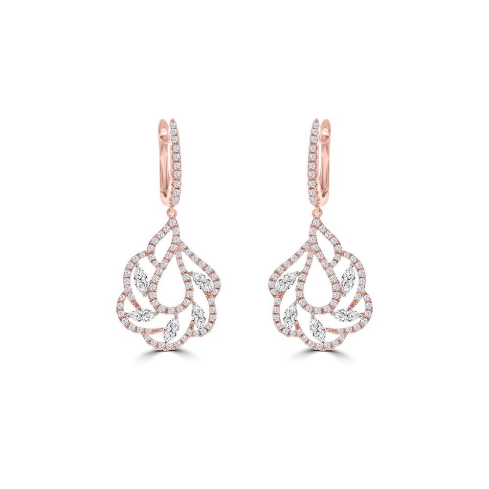 Marquise Diamond Dewdrop Lace Huggie Drop Earrings