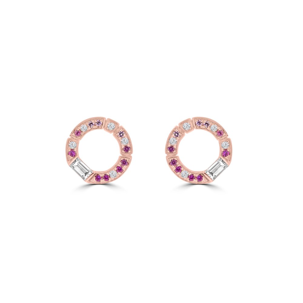 Pink Sapphire Diamond Open Circle Earrings