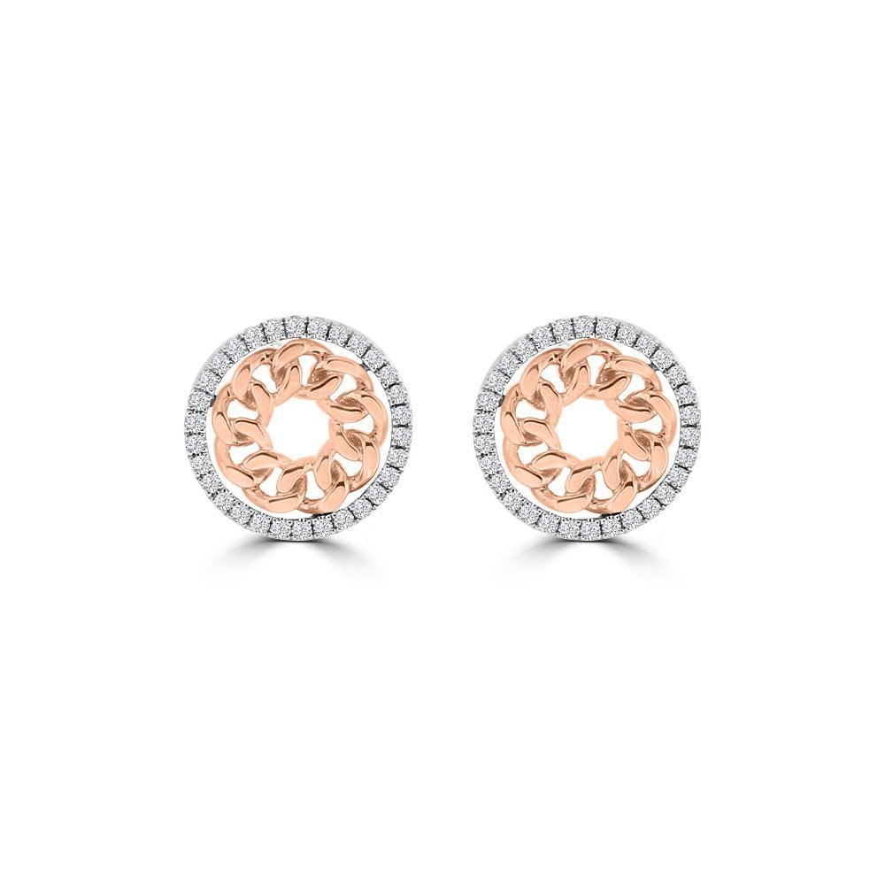 Diamond Curb Chain Open Circle Earrings in 18K White Gold, 18K Rose Gold