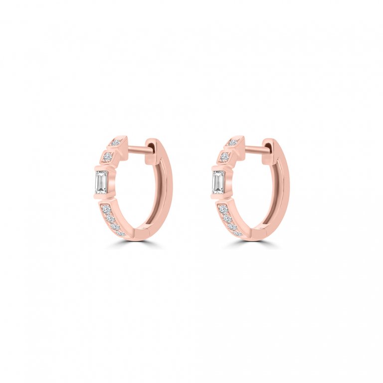 Baguette Diamond Huggie Earrings in 18K Rose Gold