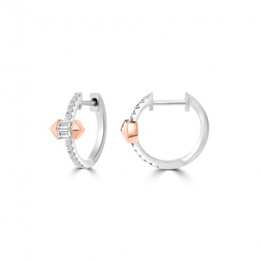 Diamond Polygon Huggie Earrings in 18K White Gold, 18K Rose Gold
