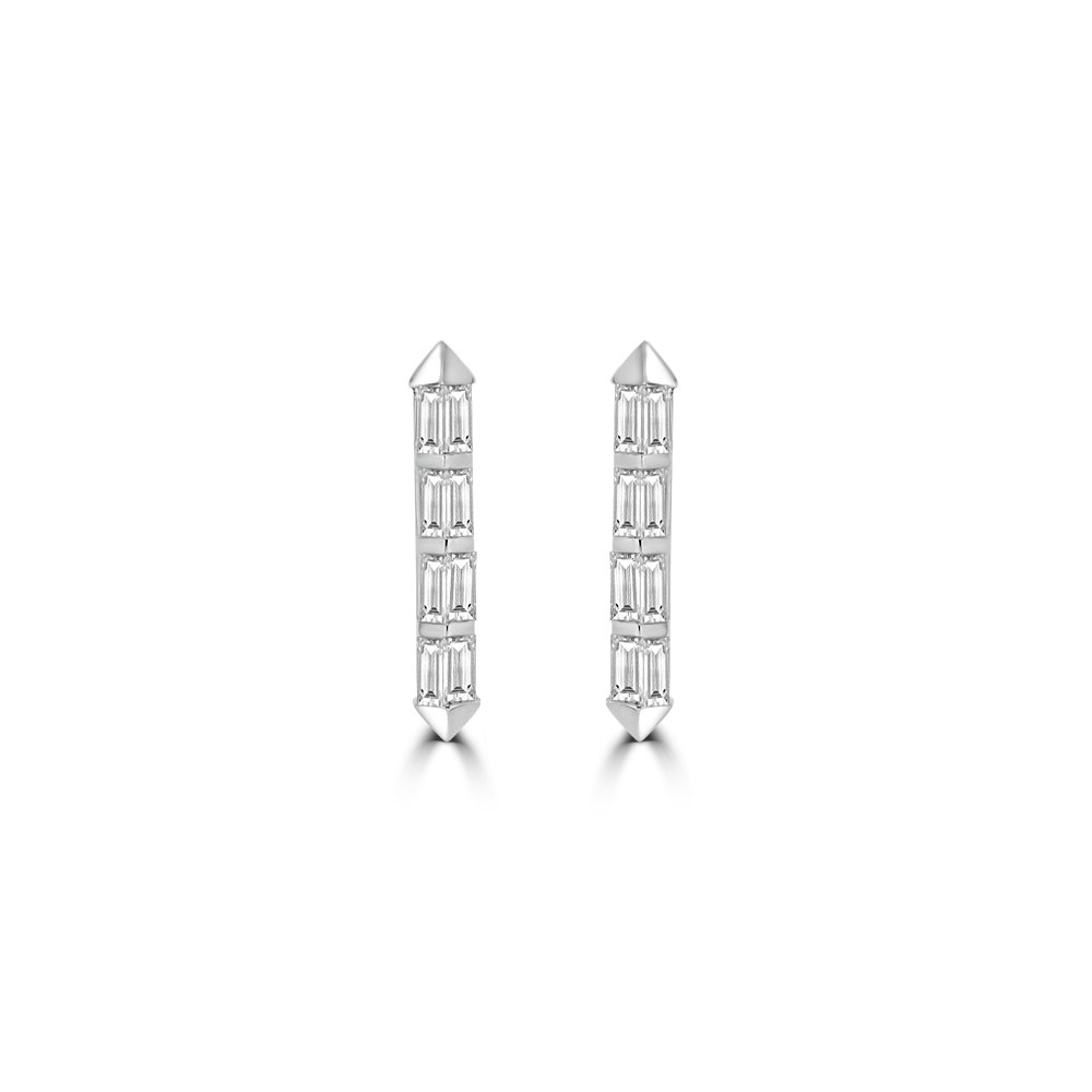 Baguette Diamond Polygon Bar Earrings
