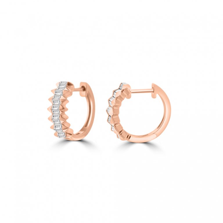 Baguette Diamond Polygon Huggie Earrings in 18K Rose Gold