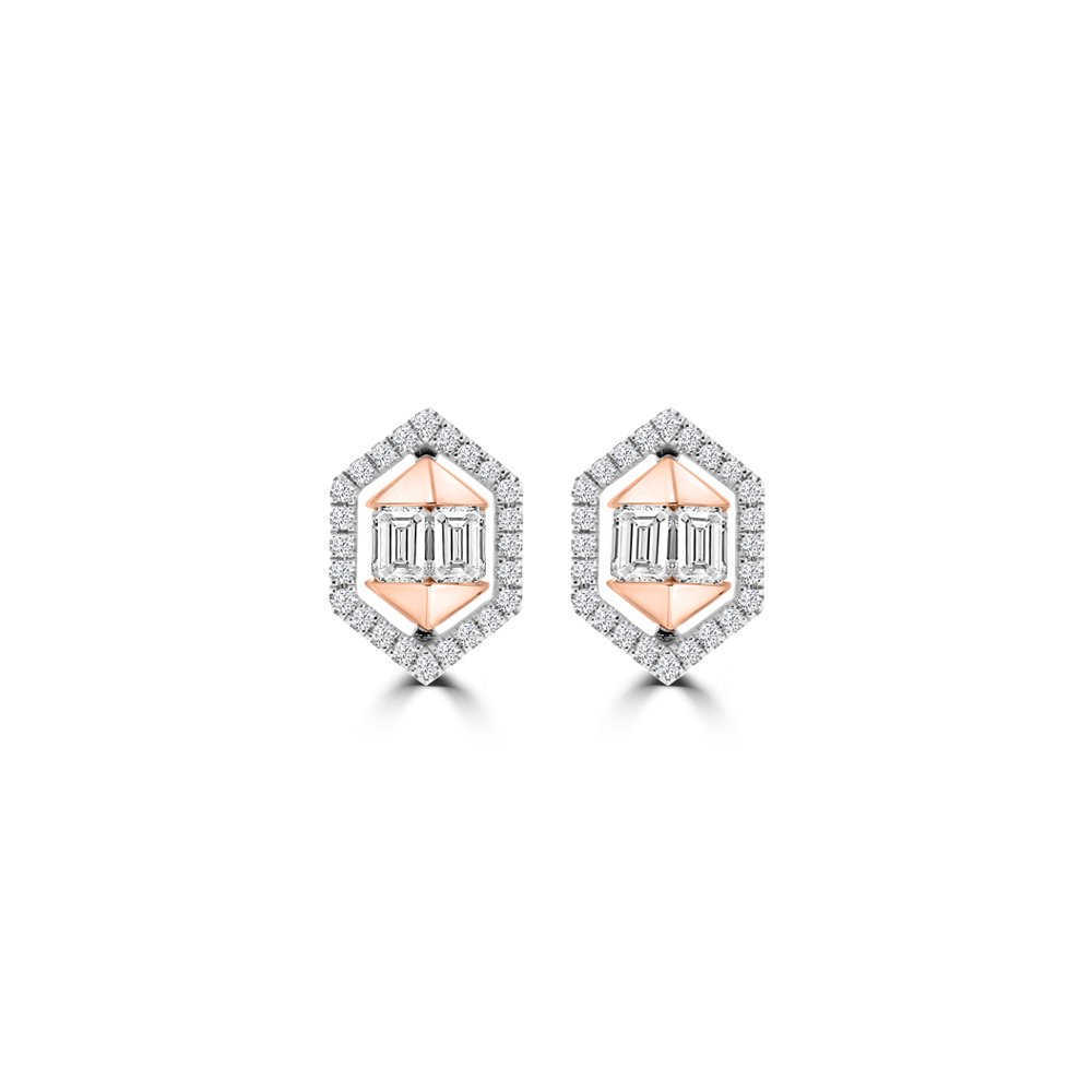 Diamond Polygon Stud Earrings in 18K White Gold, 18K Rose Gold