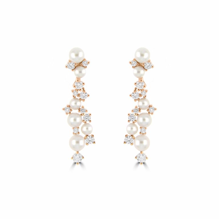 Akoya Pearl Diamond Sprinkle Cluster Drizzle Earrings in 18K Rose Gold