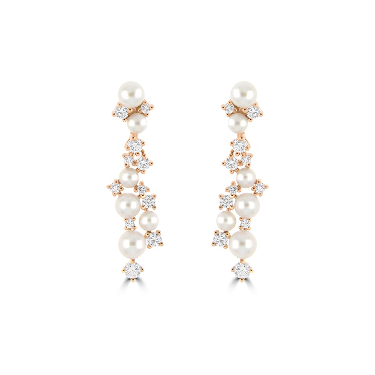 Akoya Pearl Diamond Sprinkle Cluster Drizzle Earrings