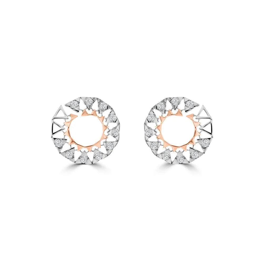 Diamond Triangle Pattern Fancy Halo Stud Earrings in 18K White Gold, 18K Rose Gold