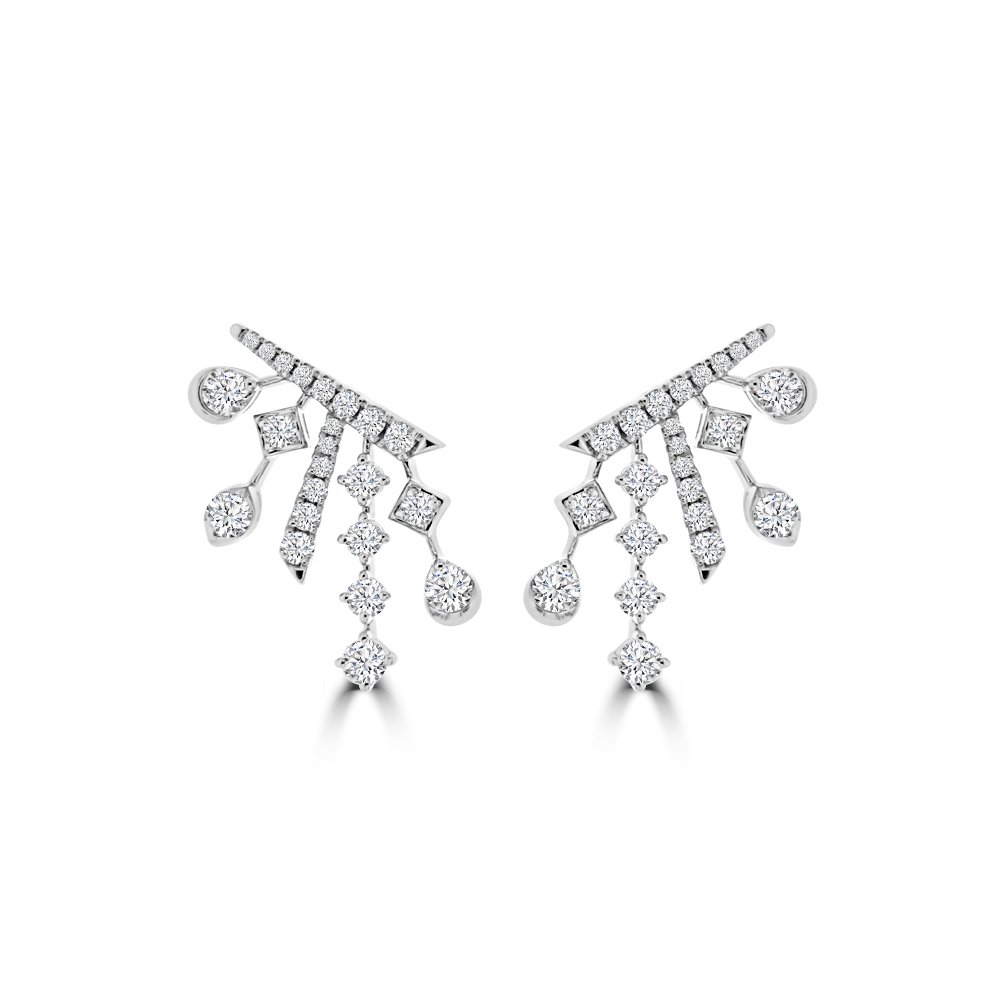 Diamond Starlight Chandelier Stud Earrings in 18K White Gold