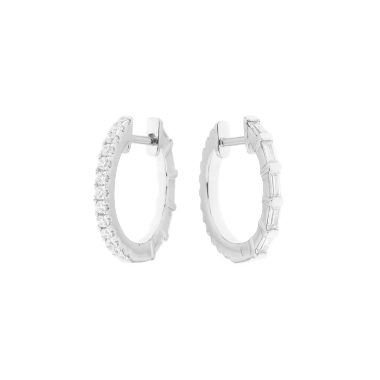 Diamond Geometric Pattern Reversible Hoop Earrings in 18K White Gold