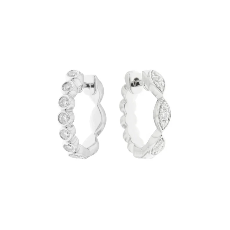 Diamond Geometric Pattern Reversible Hoop Earrings in 18K White Gold
