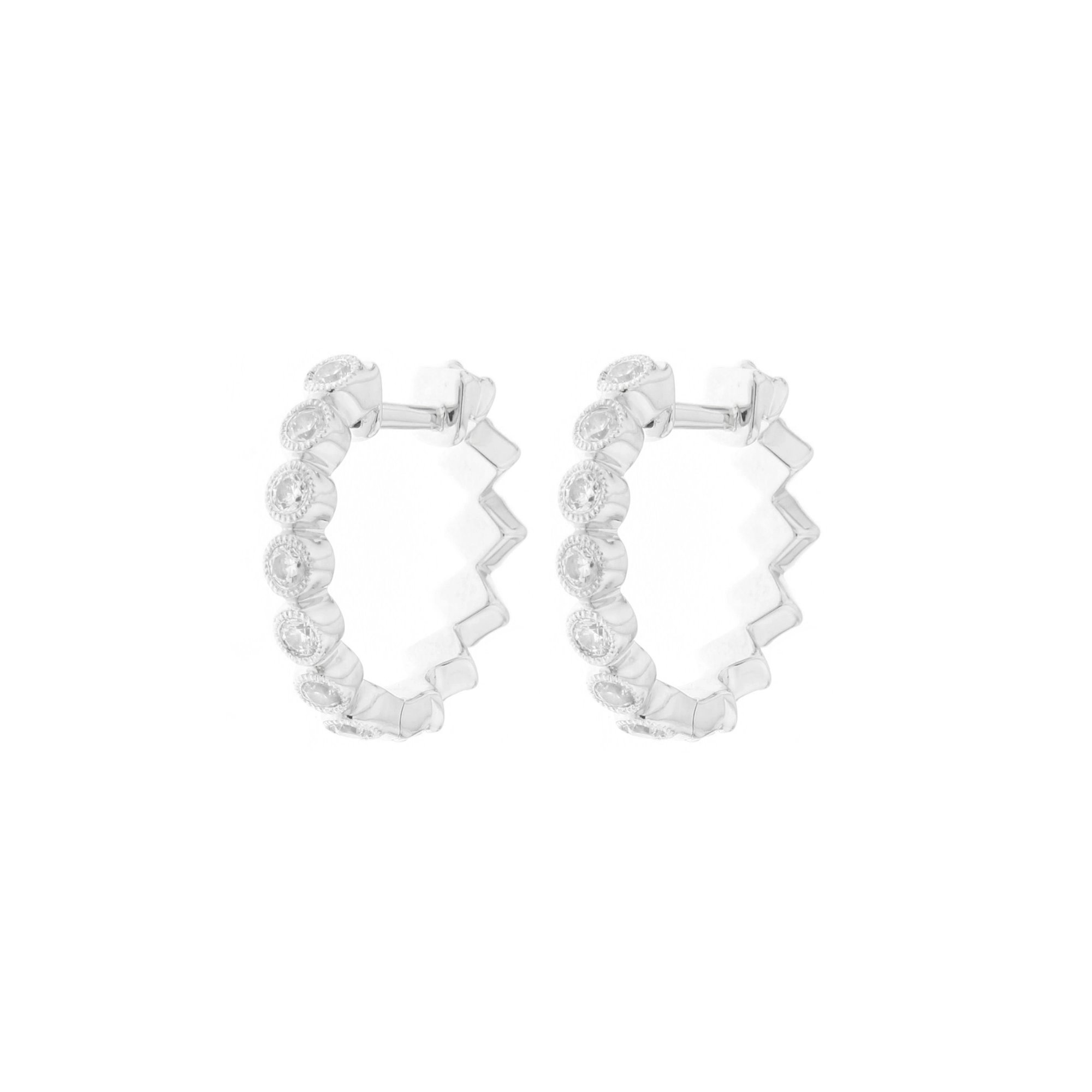 Diamond Geometric Pattern Reversible Hoop Earrings in 18K White Gold