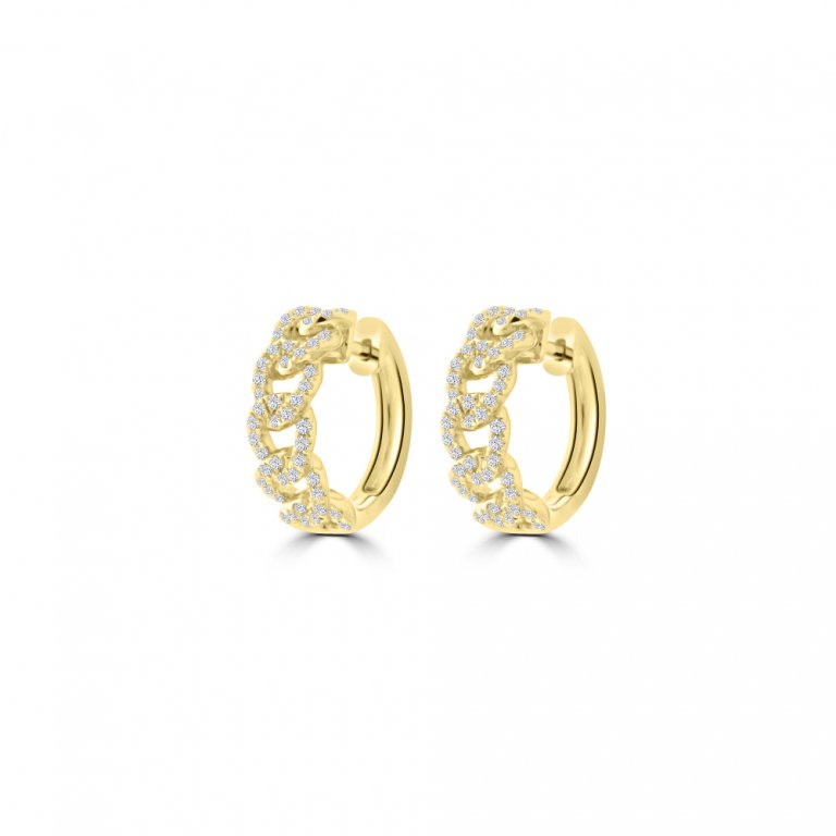Diamond Chain Links Huggie Earrings (S) in 18K Yellow Gold