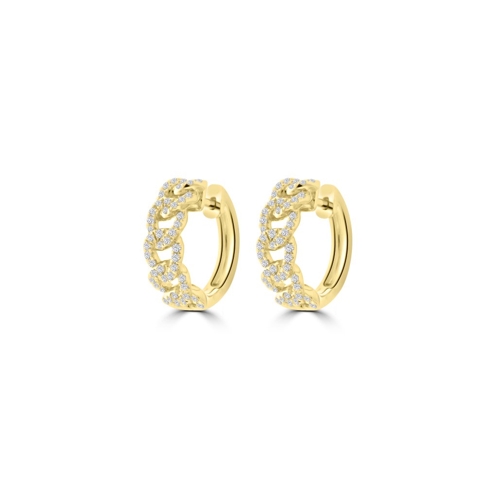 Diamond Chain Links Huggie Earrings (S) in 18K Yellow Gold