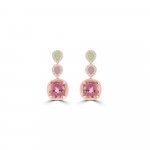Pink Tourmaline Diamond Enamel Geometric Earrings in 14K Rose Gold