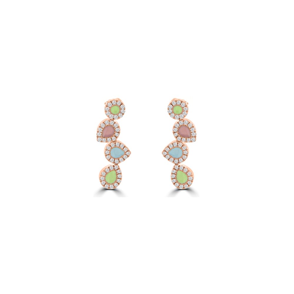 Diamond Enamel Quartet Geometric Drop Earrings