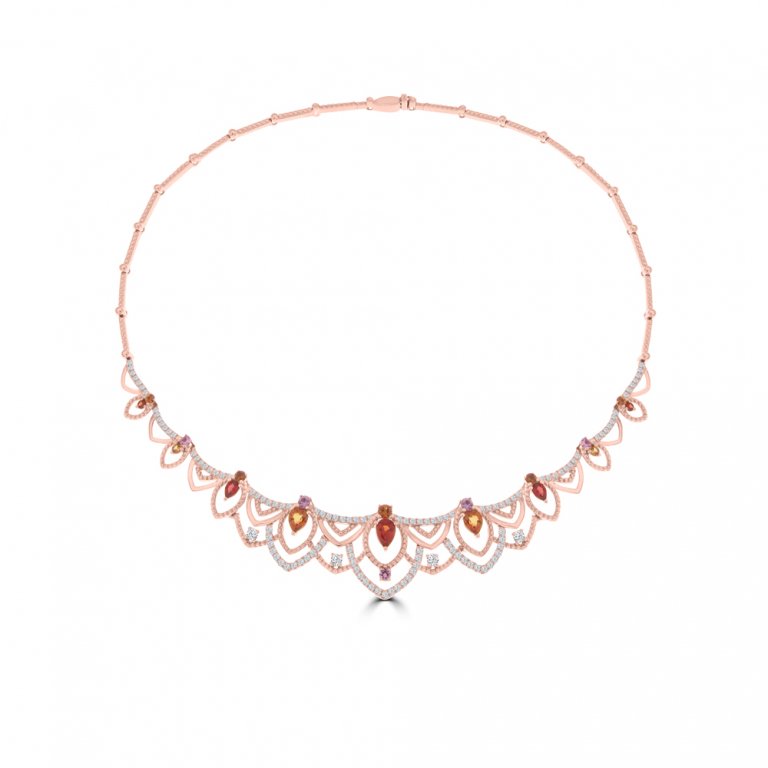 Multicolour Sapphire Ruby Diamond Kaleidoscope Necklace in 18K Rose Gold