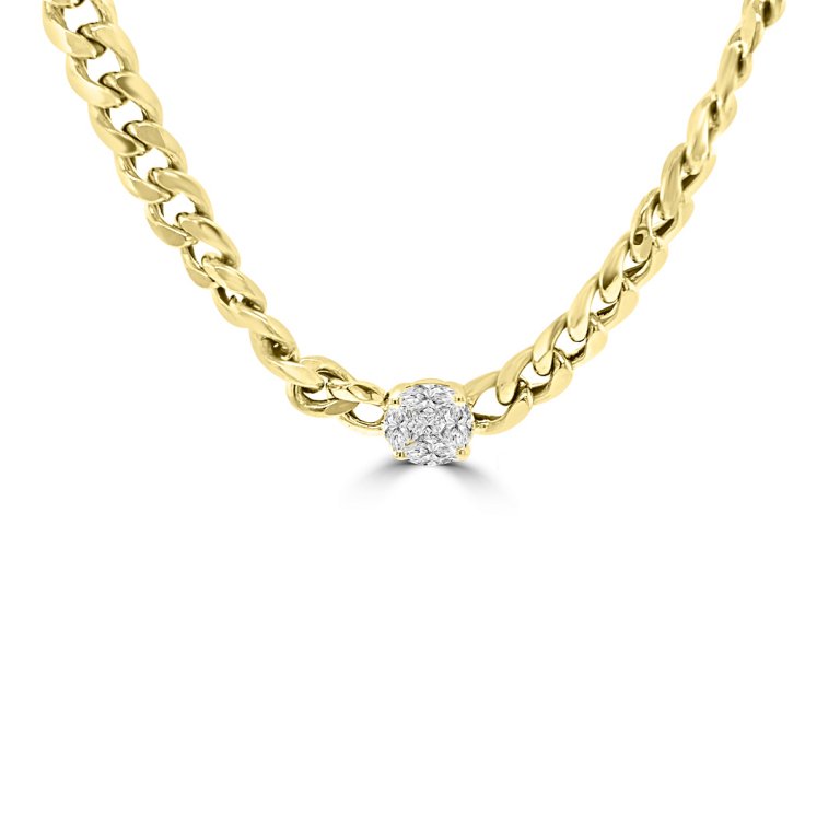 Diamond Curb Chain Necklace in 18K Yellow Gold