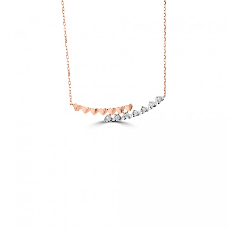 Diamond Heart Pattern Curve Necklace in 18K White Gold, 18K Rose Gold