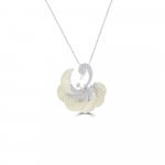Mother of Pearl Diamond Swan Pendant with Chain in 18K White Gold