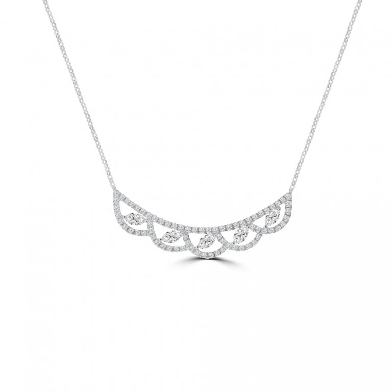Marquise Diamond Lace Curve Pendant with Chain in 18K White Gold