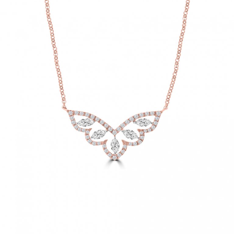 Marquise Diamond Lace Crown Pendant with Chain in 18K White Gold, 18K Rose Gold