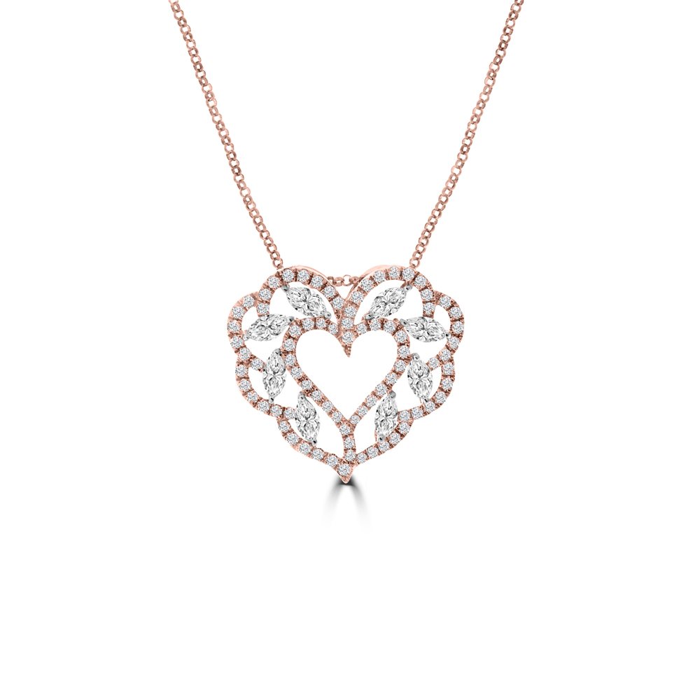 Marquise Diamond Heart Lace Pendant with Chain