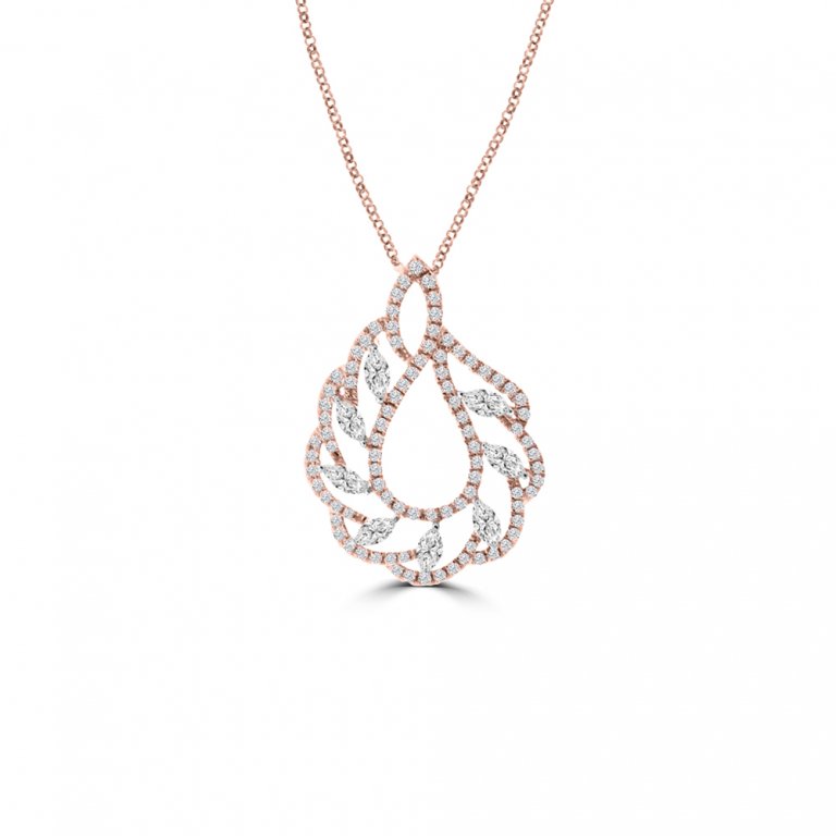 Marquise Diamond Dewdrop Lace Pendant with Chain in 18K White Gold, 18K Rose Gold