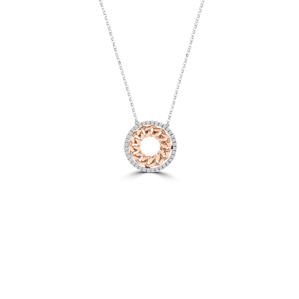 Diamond Curb Chain Open Circle Pendant with Chain