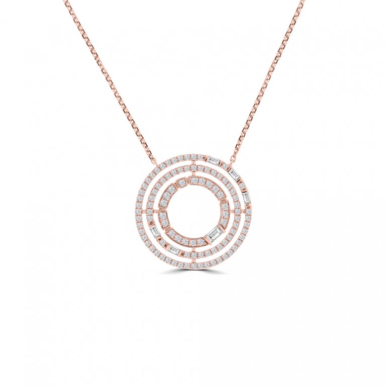 Diamond Circle Maze Pendant with Chain in 18K Rose Gold