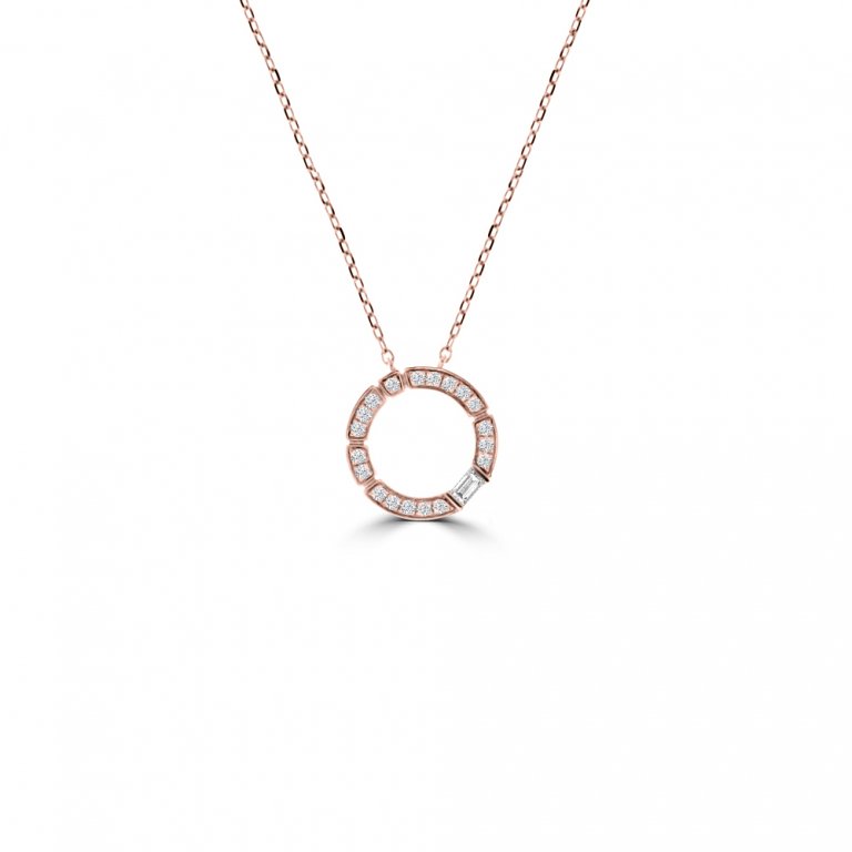 Diamond Open Circle Pendant with Chain in 18K Rose Gold