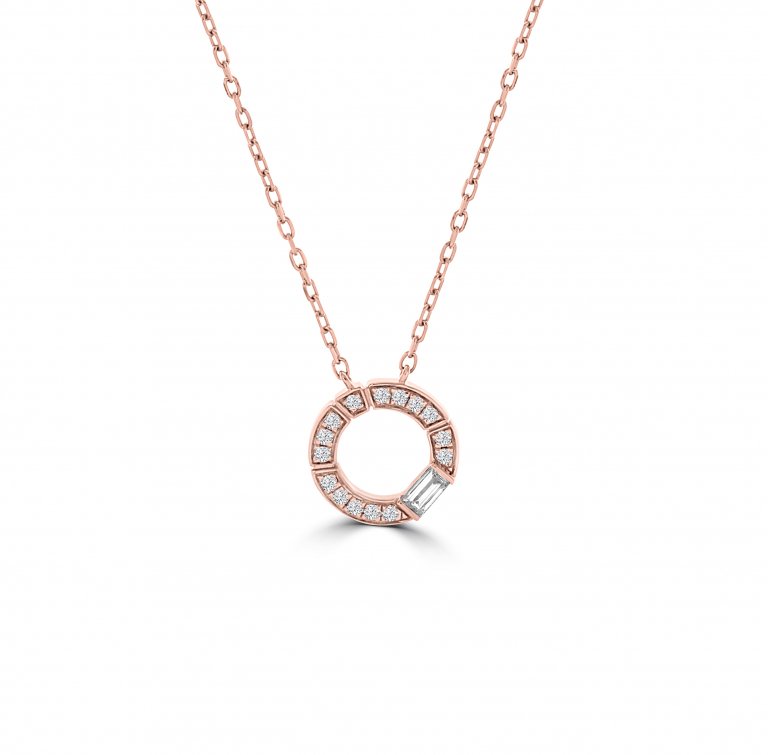Diamond Open Circle Pendant with Chain in 18K Rose Gold