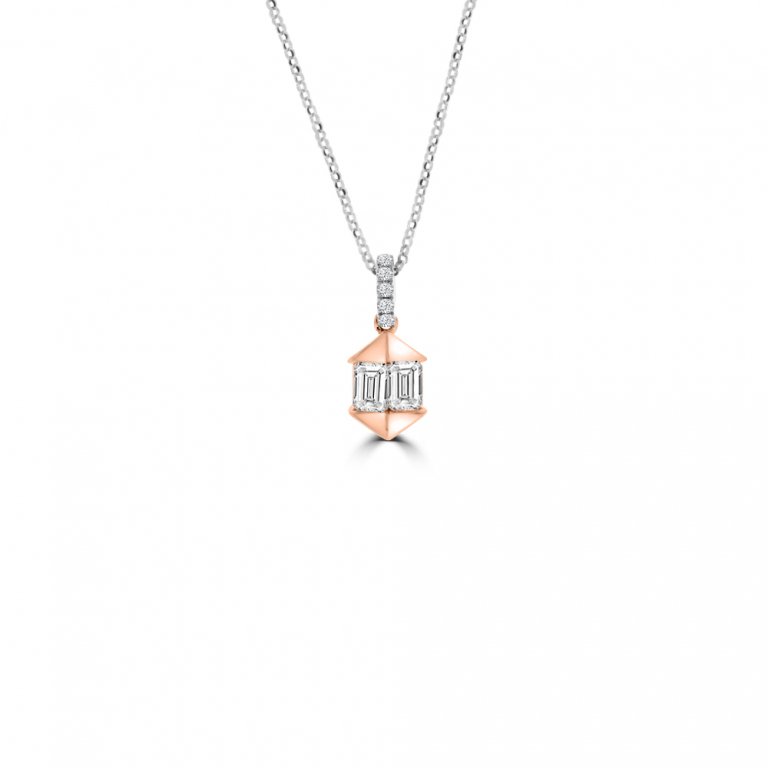 Diamond Polygon Drop Pendant with Chain in 18K White Gold, 18K Rose Gold