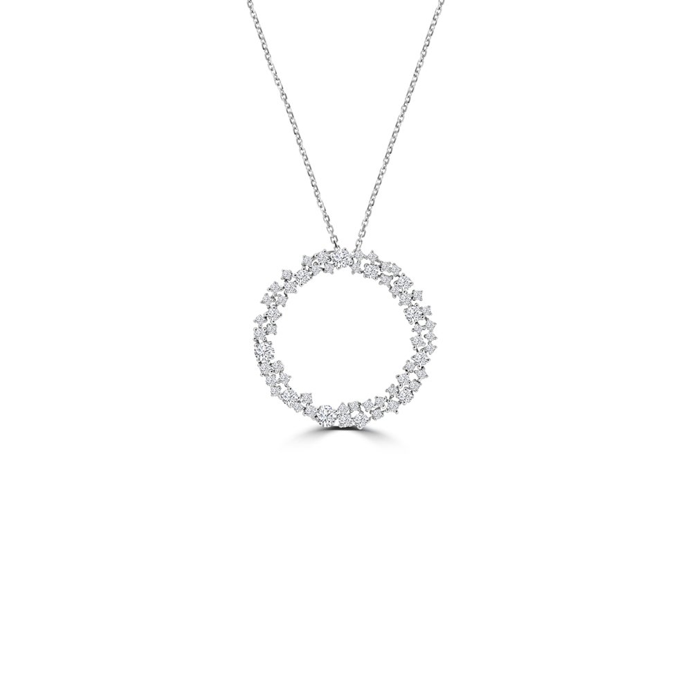 Diamond Sprinkle Cluster Open Circle Pendant with Chain