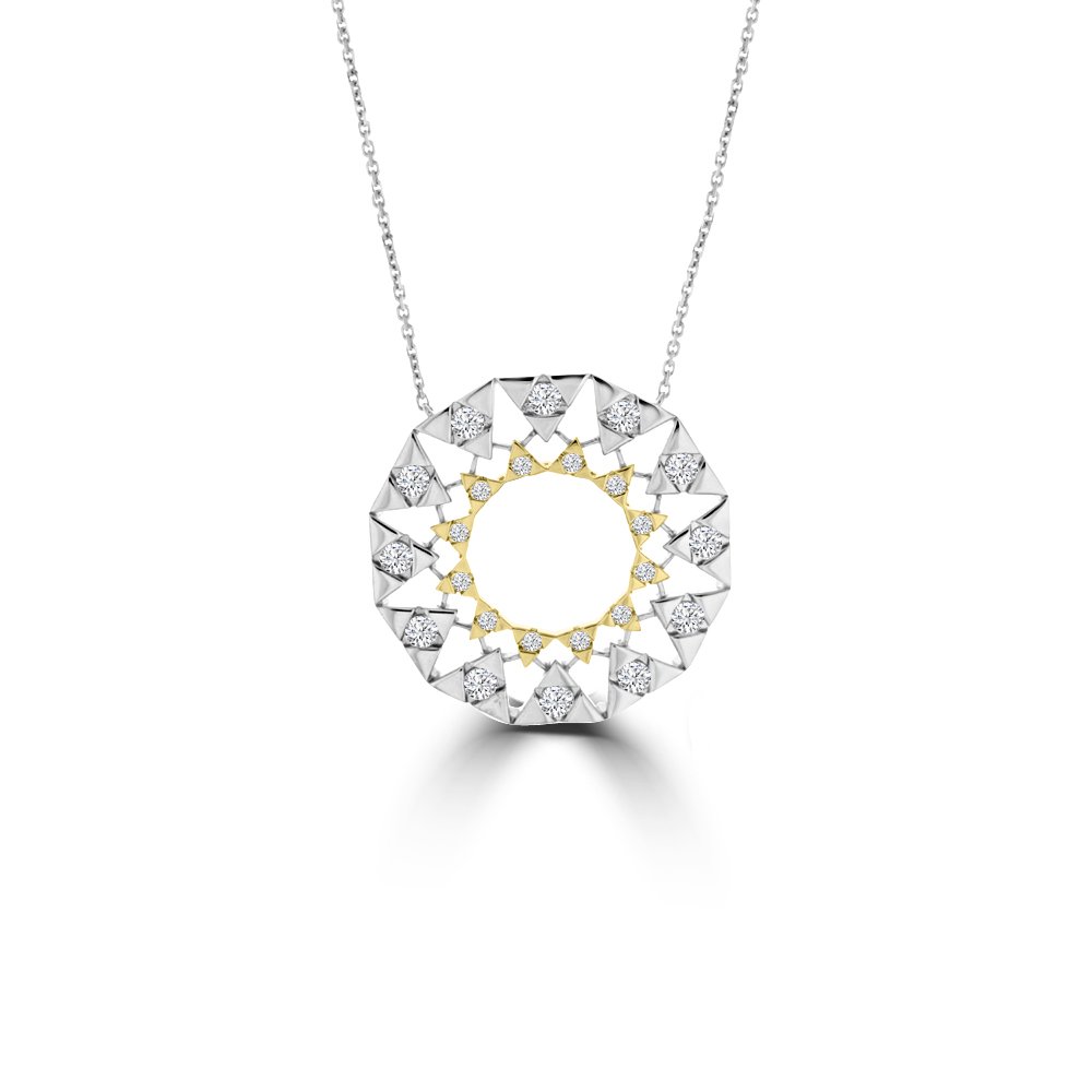 Diamond Triangle Pattern Fancy Halo Pendant with Chain (31mm)